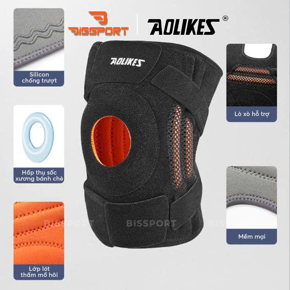 Bó Gối Thể Thao Aolikes 7610 Chính Hãng - Bảo Vệ Khớp Gối, Hỗ Trợ Tập Luyện - Chống Đau Co Giãn, Dễ Dùng